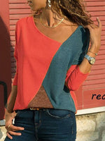 Load image into Gallery viewer, Asymmetric Neck  Patchwork  Contrast Stitching Sweatshirts T-shirts
