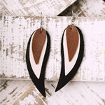 Load image into Gallery viewer, 3 Layered Color Block Leaf Pattern Leather Earrings

