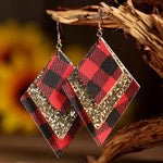 Load image into Gallery viewer, 3 Layered Sequin Plaid Leather Earrings
