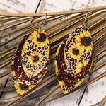 Load image into Gallery viewer, 3 Layered Sunflower and Leopard/stripe Leather Earrings
